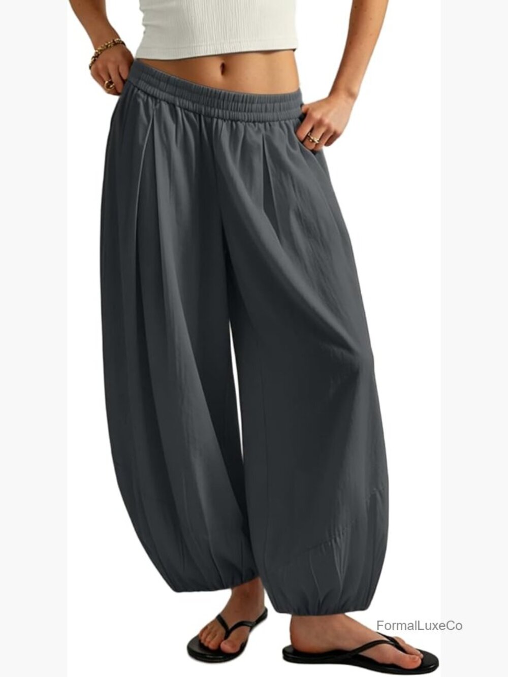 Women's Wide Leg Balloon Pants — Charcoal Gray